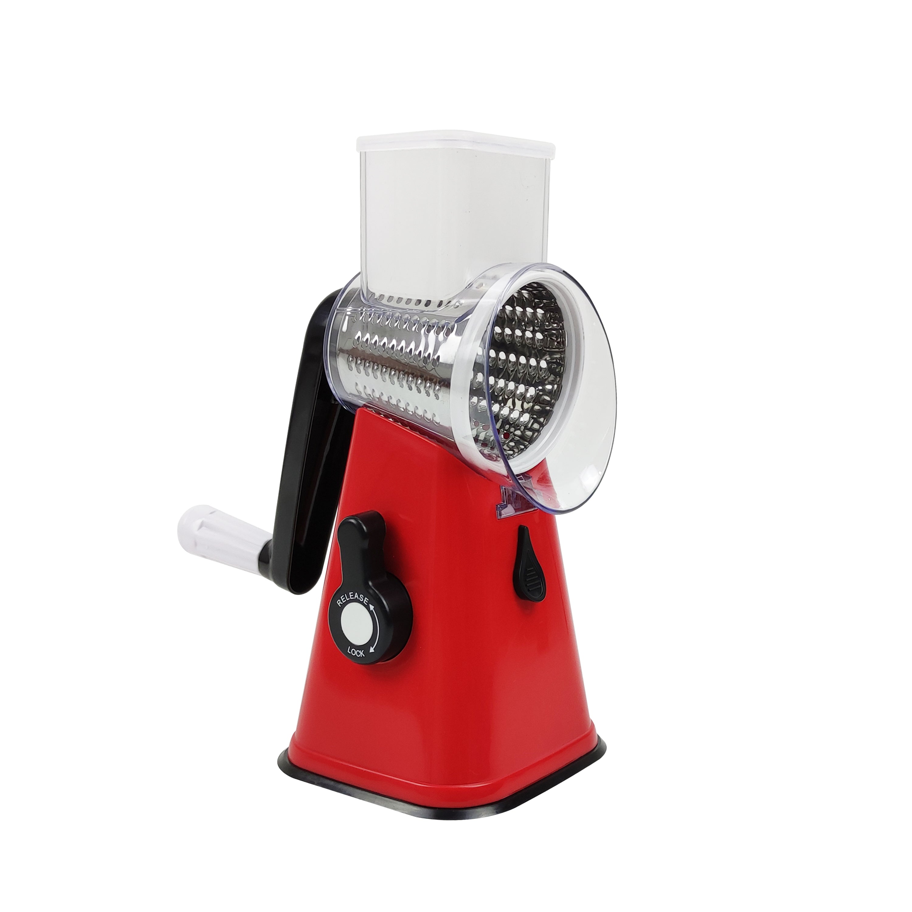 AMOS Rotary Multifunction Cheese Grater, Vegetable Fruit Slicer with Three Stainless Steel Drum Blades