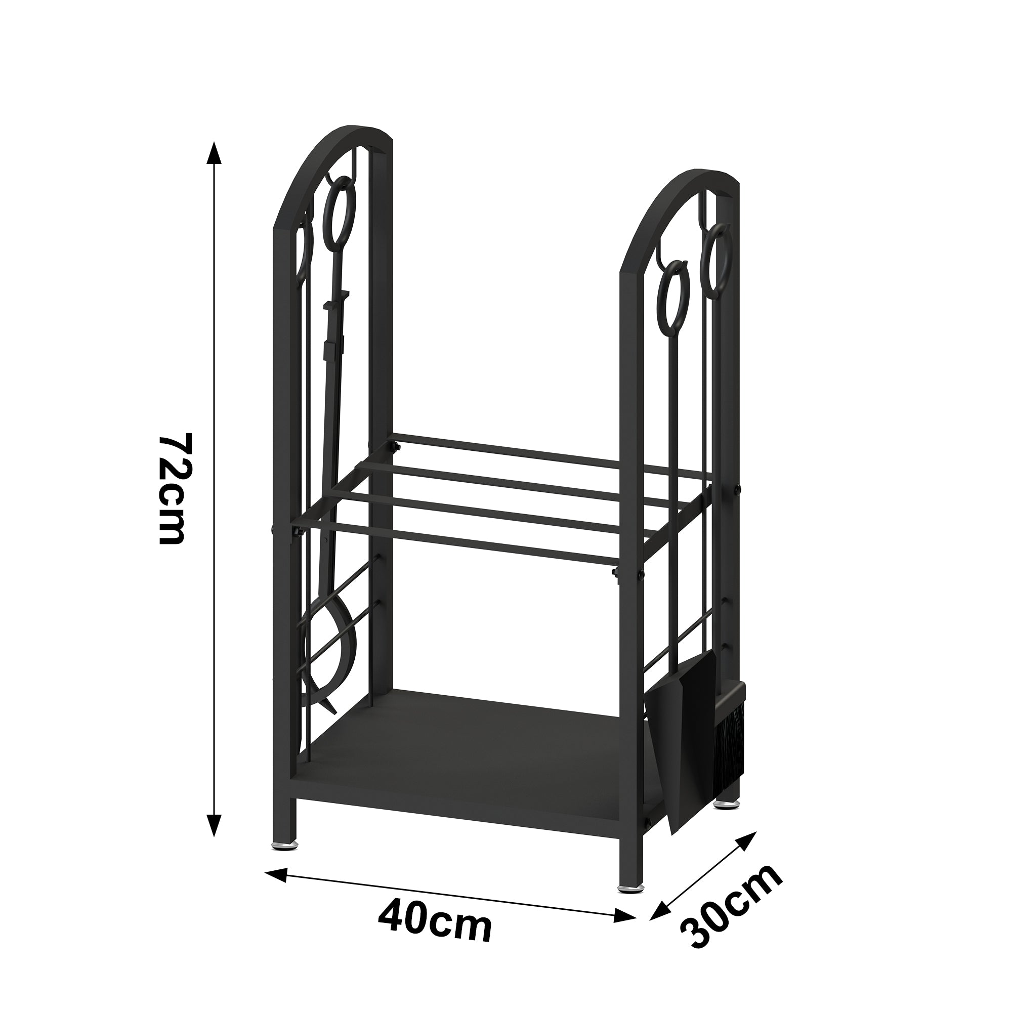 AMOS Firewood Stand Log Rack Holder with 4 Piece Fireplace Tools Set Black