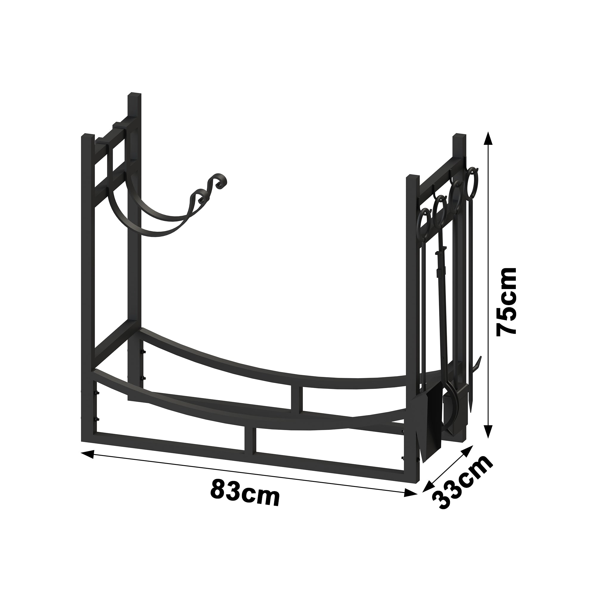 AMOS Large Wide Firewood Stand Log Rack Holder with 4 Piece Fireplace Tools Set