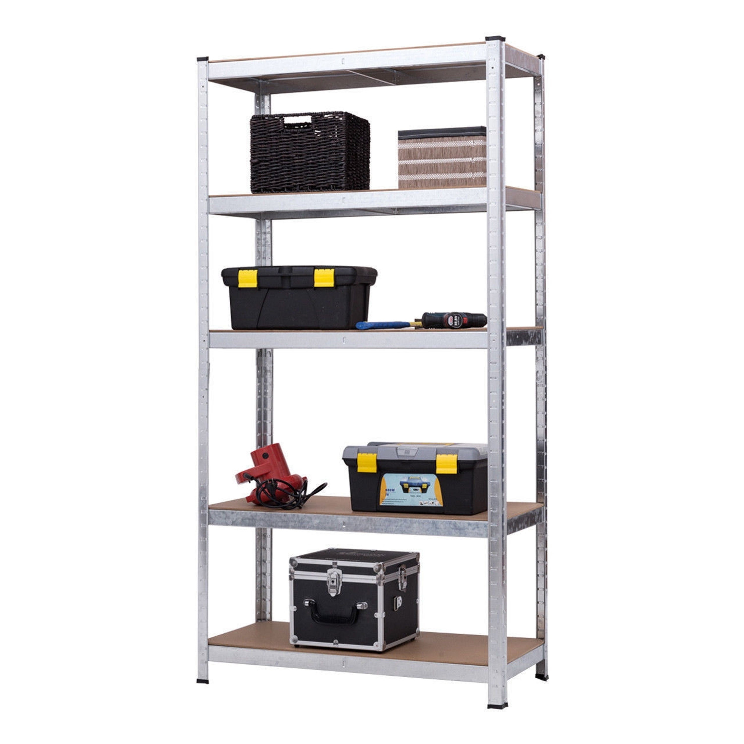 AMOS 5 Tier Heavy Duty Industrial Storage Shelving Units With Adjustable Shelf Height - Galvanized Steel or Black Powder Coated Frames