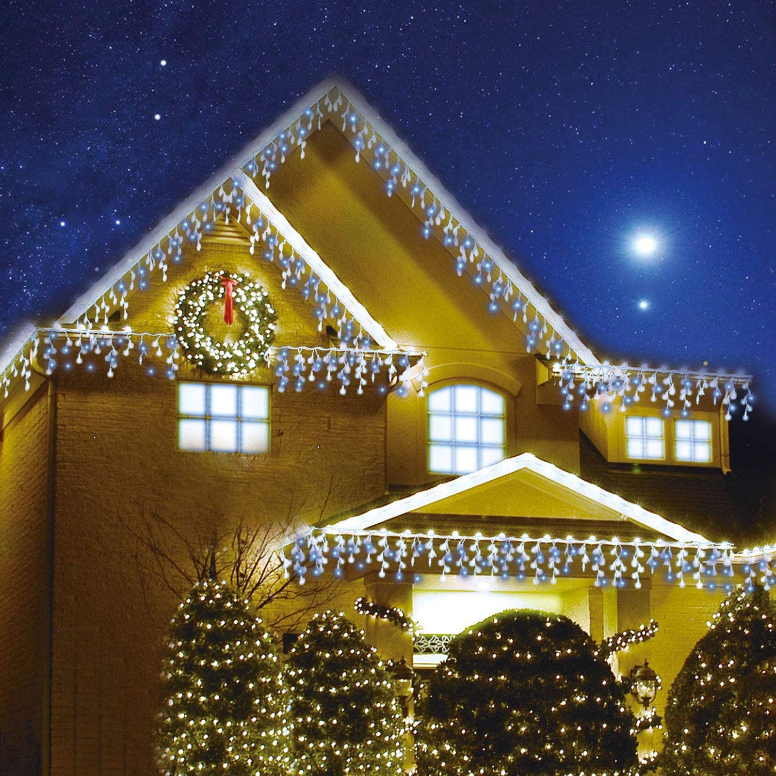 1200 LED Icicle Snowing Effect Christmas Xmas Lights Indoor Outdoor Decoration Blue White Warm White