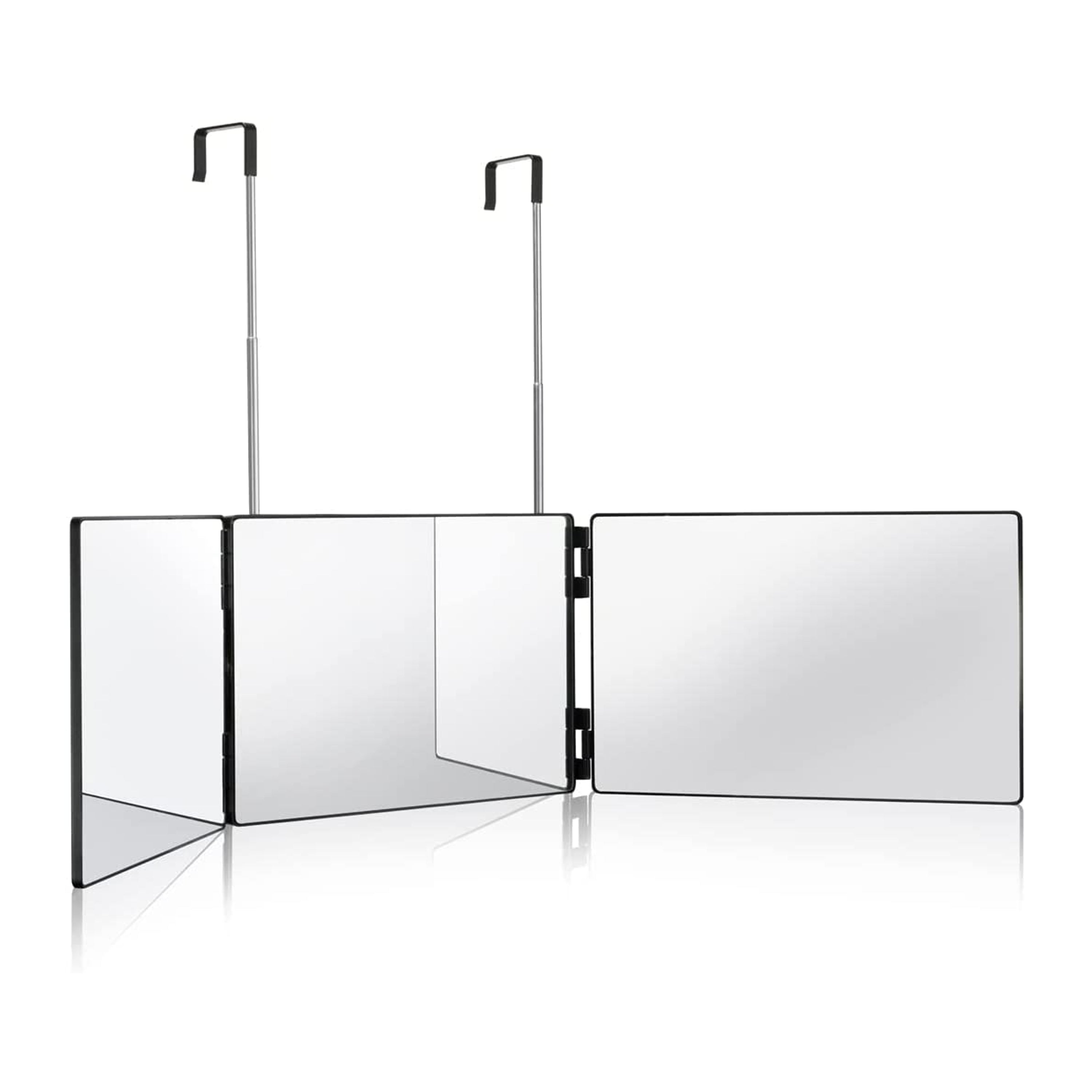 AMOS 3 Way Trifold Mirror 360 Degree View With Height Adjustable Telescopic Hooks - Perfect For Shaving Hair Cutting Makeup