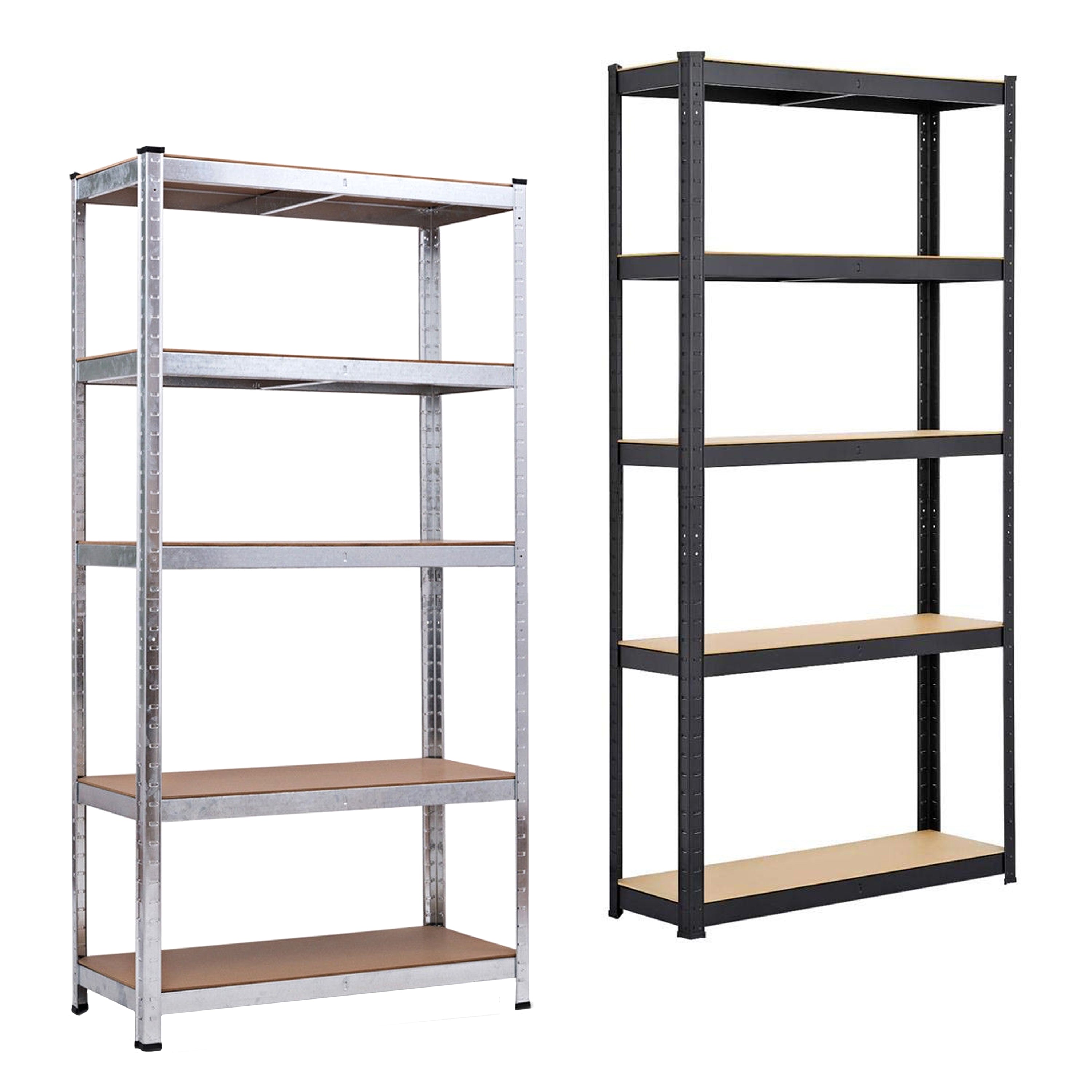 AMOS 5 Tier Heavy Duty Industrial Storage Shelving Units With Adjustable Shelf Height - Galvanized Steel or Black Powder Coated Frames