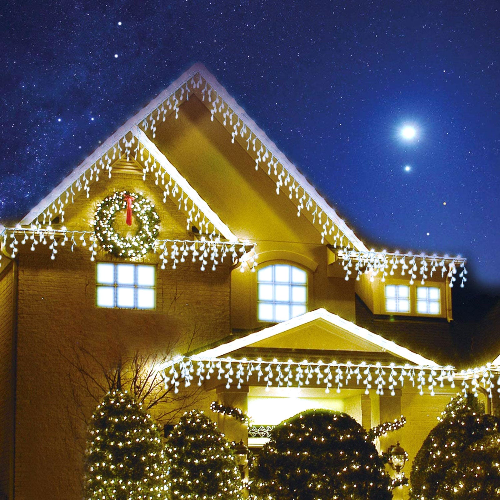 1200 LED Icicle Snowing Effect Christmas Xmas Lights Indoor Outdoor Decoration Blue White Warm White